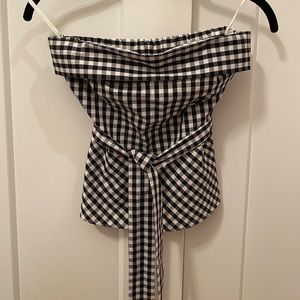 Checker print strapless top